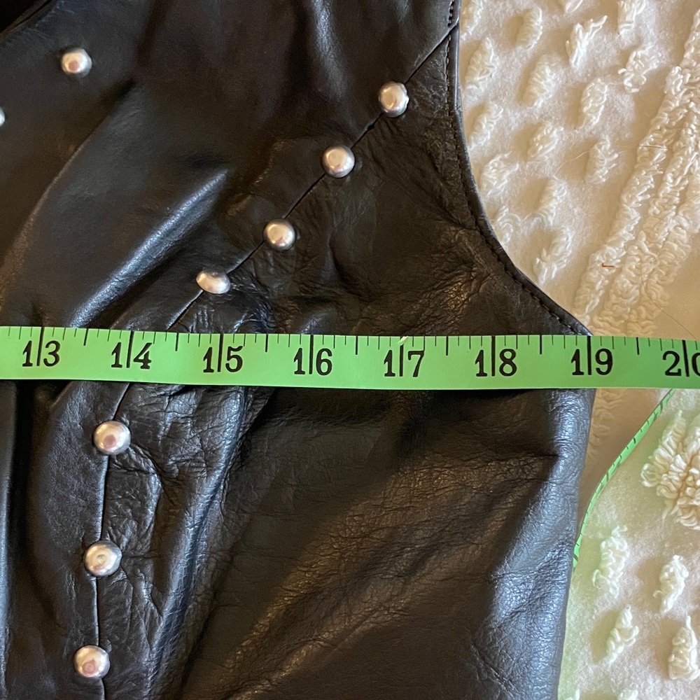 Sexy  Black Leather Vest with Silver Accents - Picture 9 of 11